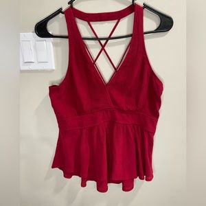 EXPRESS, strappy maroon peplum tank, size 8, EUC